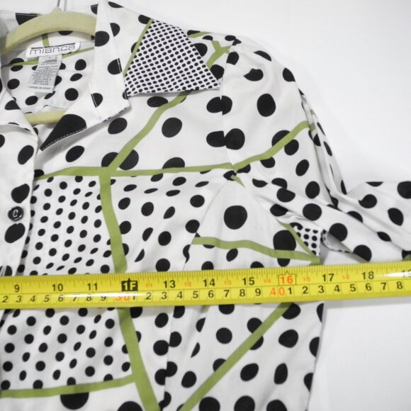 Mishka Art To wear Polka Dot Top Sz S Peplum Front Button Blouse Black &‎ White - Picture 10 of 11